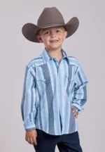 ROPER BOYS LS STRIPE SNAP BLUE 0322BU
