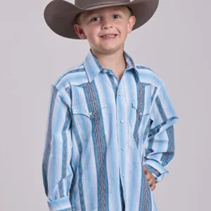 ROPER BOYS LS STRIPE SNAP BLUE 0322BU