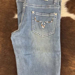 COWGIRL HARDWARE YOUTH AZTEC SKULL MED WASH JEANS 402284450JK